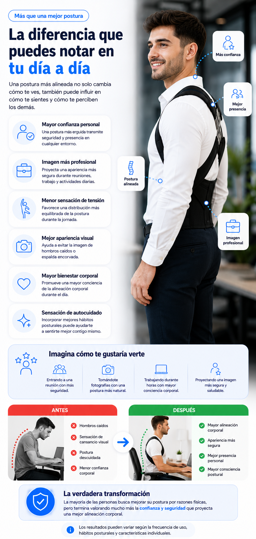 Detalles de costuras y ajustes ergonómicos